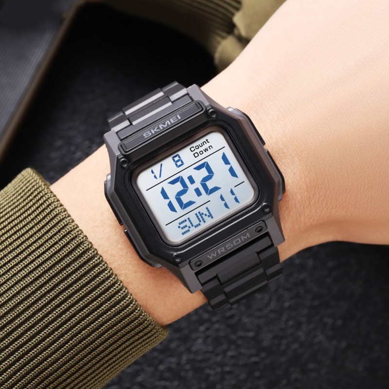 Чоловічий спортивний годинник Skmei 2264GYWT Black-Grey-White з електронним циферблатом та підсвічуванням