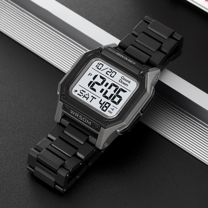 Чоловічий спортивний годинник Skmei 2264GYWT Black-Grey-White з електронним циферблатом та підсвічуванням