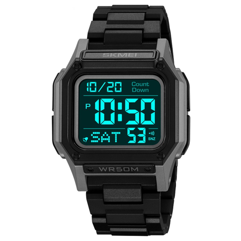 Чоловічий спортивний годинник Skmei 2264GYBK Black-Grey-Black з електронним циферблатом та водонепроникністю 5 ATM