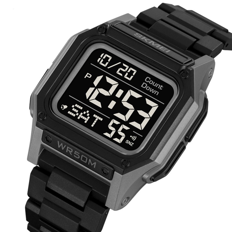 Чоловічий спортивний годинник Skmei 2264GYBK Black-Grey-Black з електронним циферблатом та водонепроникністю 5 ATM