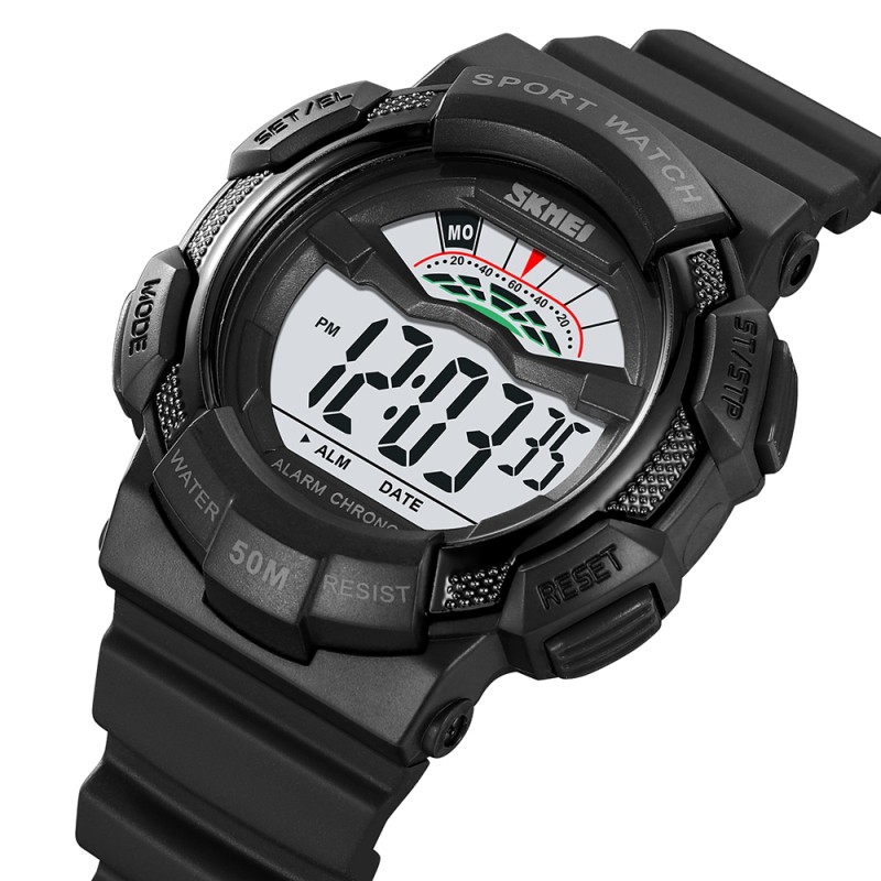 Чоловічий спортивний годинник Skmei 2153BKWT Black-White з електронним циферблатом та підсвічуванням