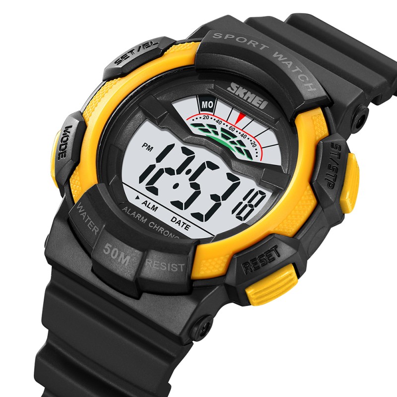 Мужские спортивные часы Skmei 2153BKYL Black-Yellow с электронным циферблатом и подсветкой