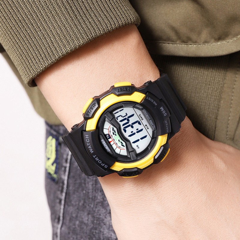 Мужские спортивные часы Skmei 2153BKYL Black-Yellow с электронным циферблатом и подсветкой