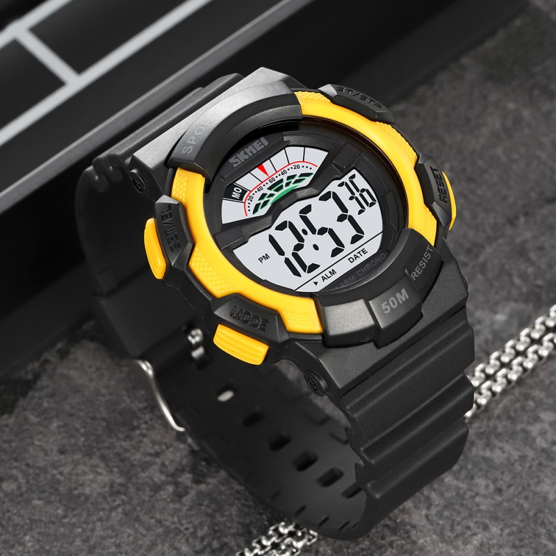 Мужские спортивные часы Skmei 2153BKYL Black-Yellow с электронным циферблатом и подсветкой