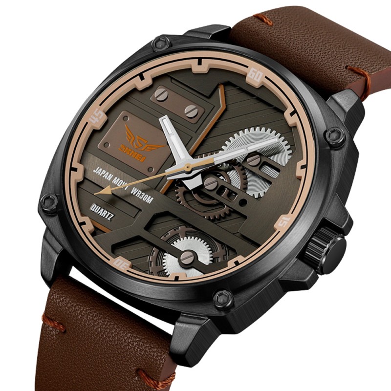 Чоловічий класичний годинник Skmei 2289BKBN Black-Brown з мінеральним склом та шкіряним ремінцем