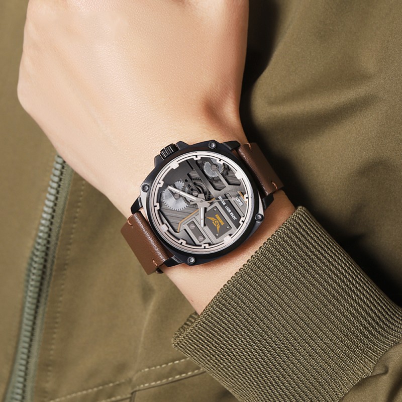 Чоловічий класичний годинник Skmei 2289BKBN Black-Brown з мінеральним склом та шкіряним ремінцем
