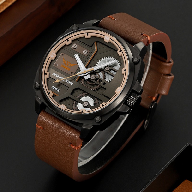 Чоловічий класичний годинник Skmei 2289BKBN Black-Brown з мінеральним склом та шкіряним ремінцем