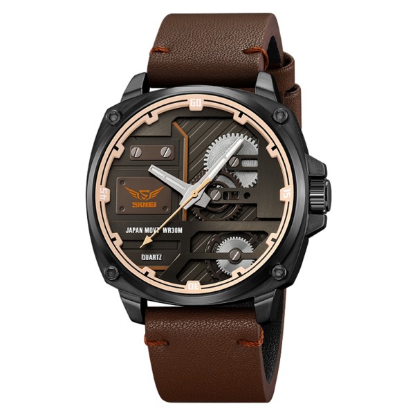 Чоловічий класичний годинник Skmei 2289BKBN Black-Brown з мінеральним склом та шкіряним ремінцем