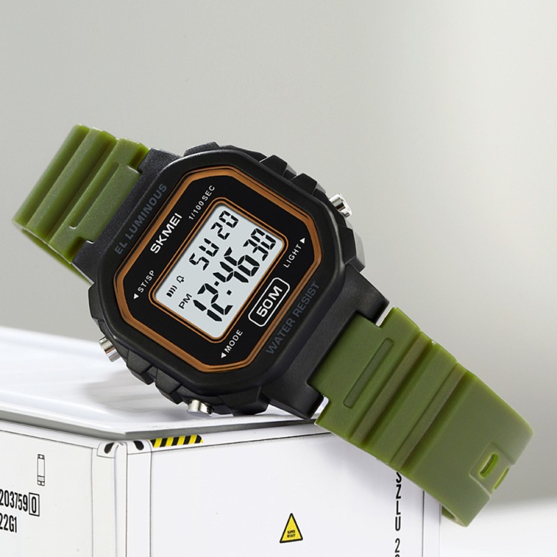Жіночий спортивний годинник Skmei 2326AG Army Green тактичний з підсвічуванням та будильником