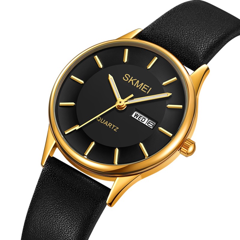 Жіночий класичний годинник Skmei 2251GDBK Gold-Black з мінеральним склом та шкіряним ремінцем