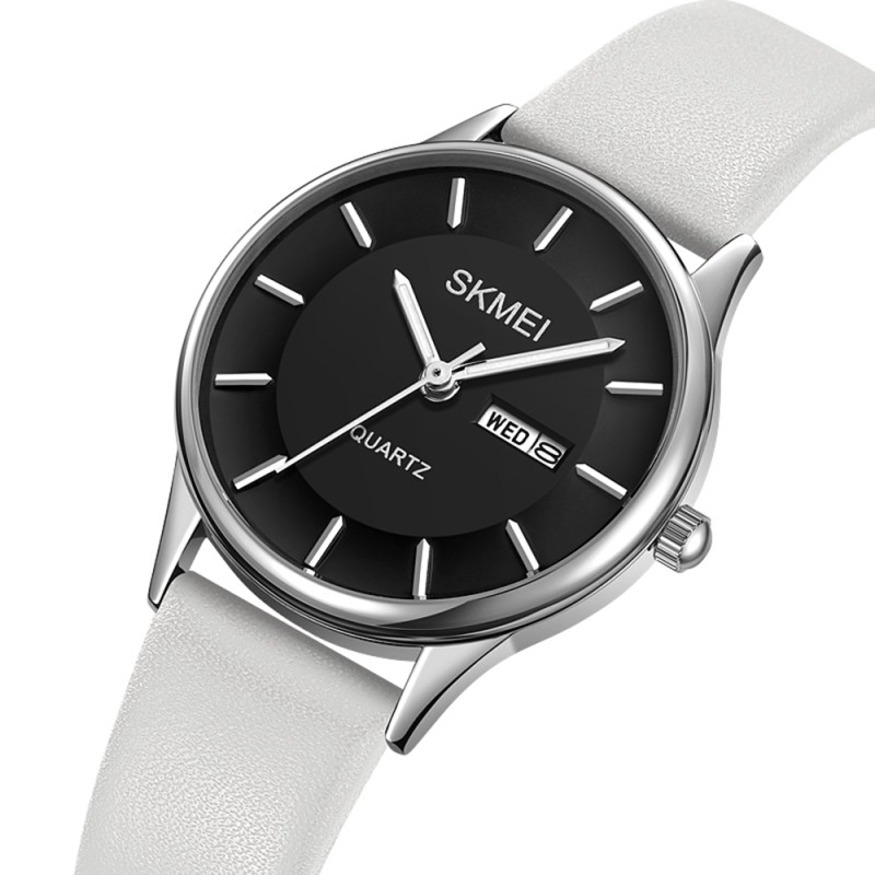 Жіночий годинник Skmei 2251SIWT Silver-White зі сріблястим корпусом та білим шкіряним ремінцем