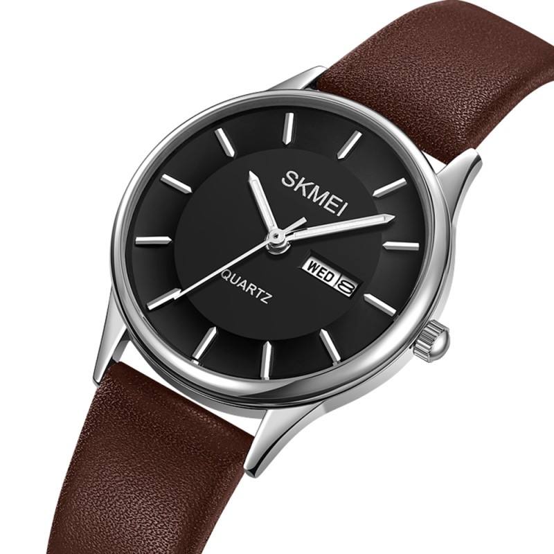 Жіночий годинник Skmei 2251SIBN Silver-Brown з шкіряним ремінцем та мінеральним склом