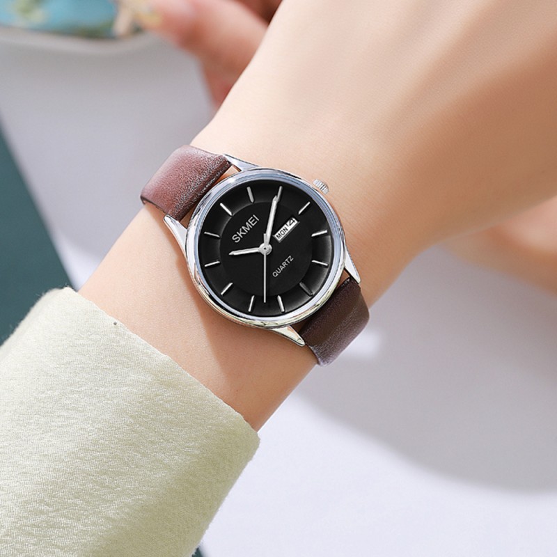 Жіночий годинник Skmei 2251SIBN Silver-Brown з шкіряним ремінцем та мінеральним склом