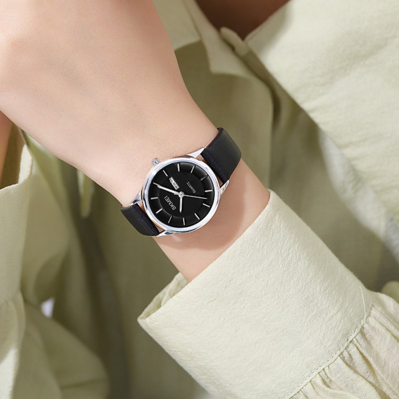 Жіночий годинник Skmei 2251SIBK Silver-Black у класичному стилі, шкіряний ремінець
