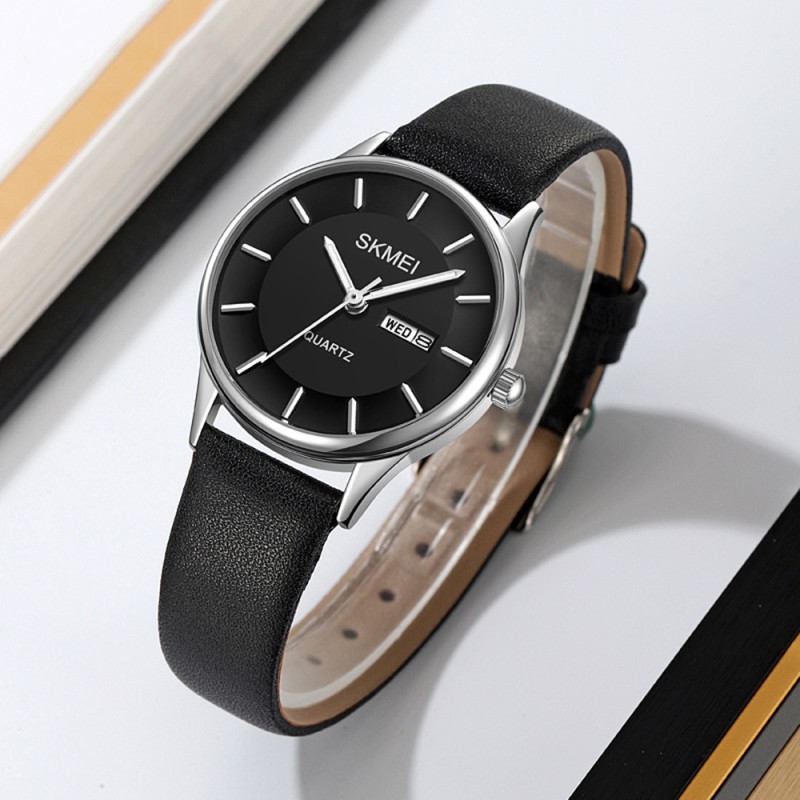 Жіночий годинник Skmei 2251SIBK Silver-Black у класичному стилі, шкіряний ремінець