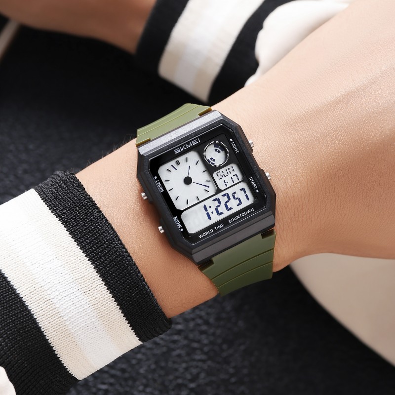 Спортивные часы Skmei 2347AG Army Green – тактическая модель с электронным циферблатом и хронографом