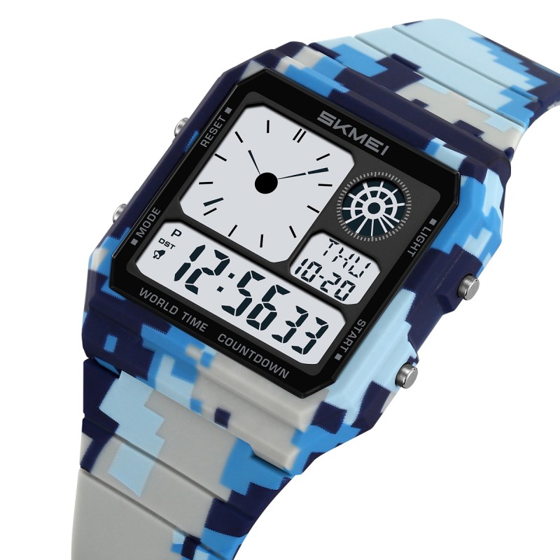 Наручний годинник Skmei 2347CMBU Camo Blue SALE 2025 – Спортивний тактичний годинник з підсвічуванням