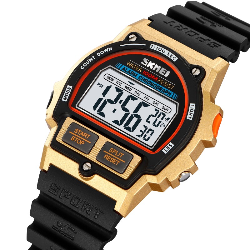Наручний годинник Skmei 2263BKGD Black-Gold унісекс спортивний з водозахистом 10 ATM