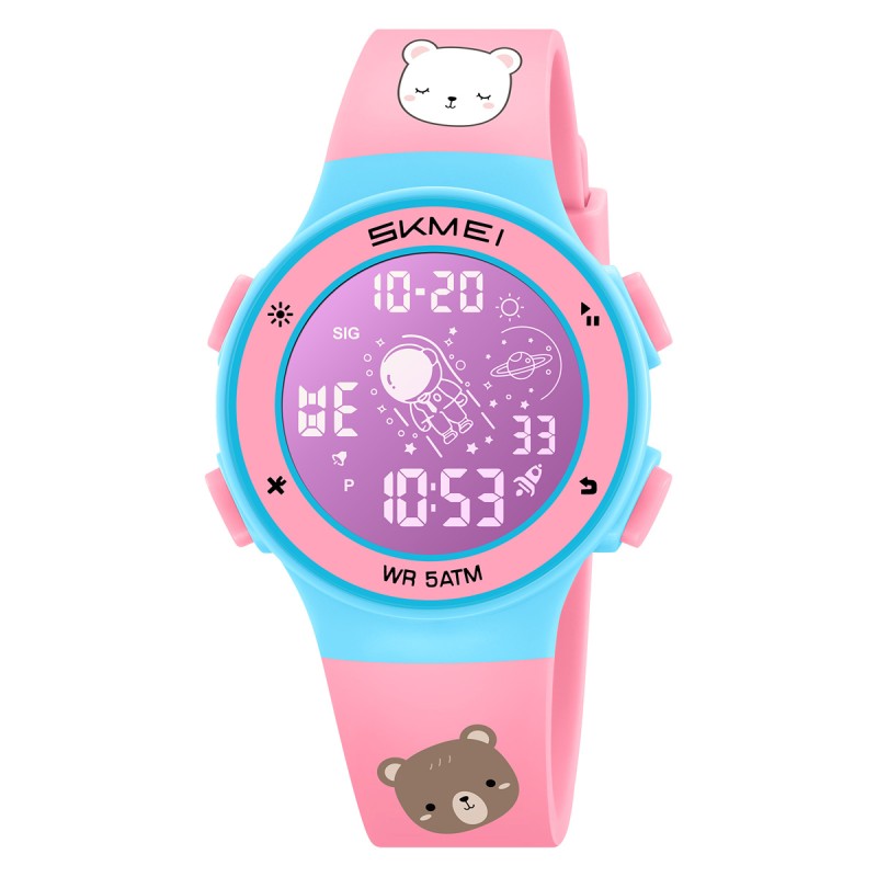Дитячий спортивний годинник Skmei 2267BR Little Bear Pink-Blue з електронним циферблатом та підсвічуванням