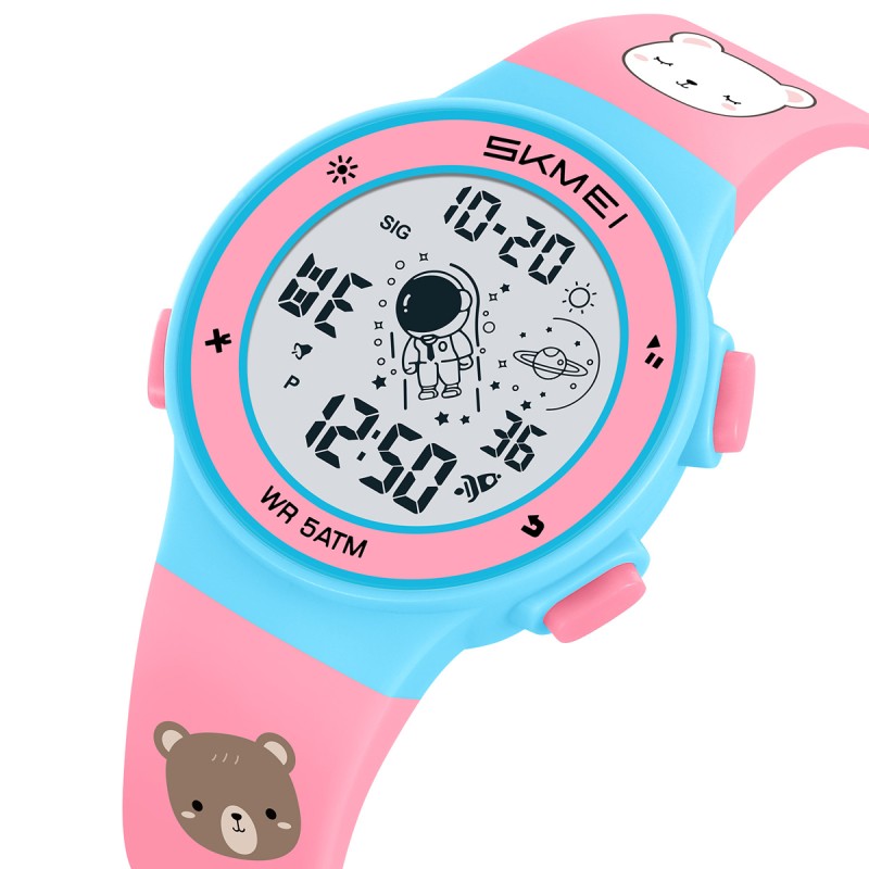 Дитячий спортивний годинник Skmei 2267BR Little Bear Pink-Blue з електронним циферблатом та підсвічуванням