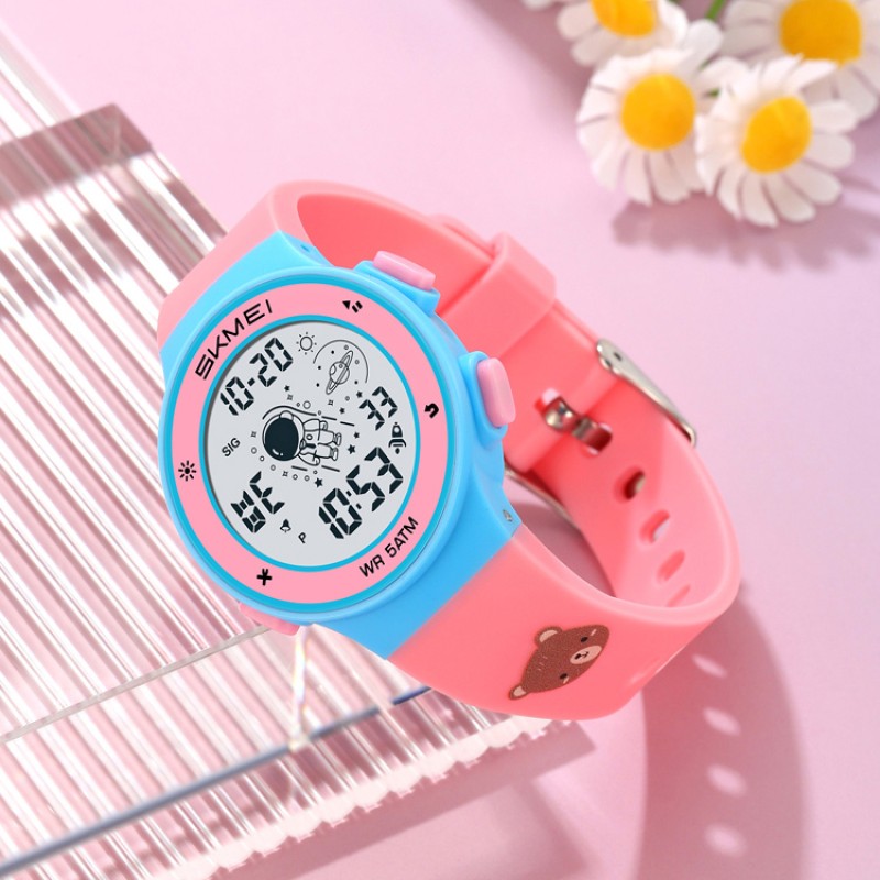 Дитячий спортивний годинник Skmei 2267BR Little Bear Pink-Blue з електронним циферблатом та підсвічуванням