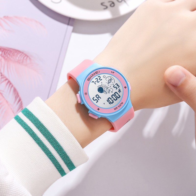 Дитячий спортивний годинник Skmei 2267BR Little Bear Pink-Blue з електронним циферблатом та підсвічуванням