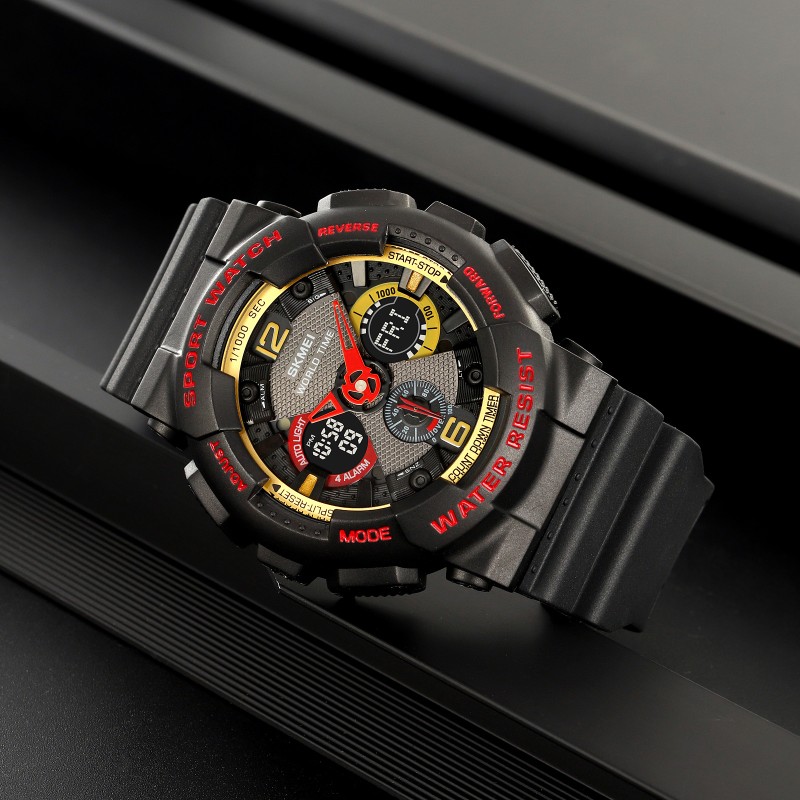 Чоловічий спортивний годинник Skmei 2118BKRD Black-Red з комбінованим циферблатом та підсвічуванням