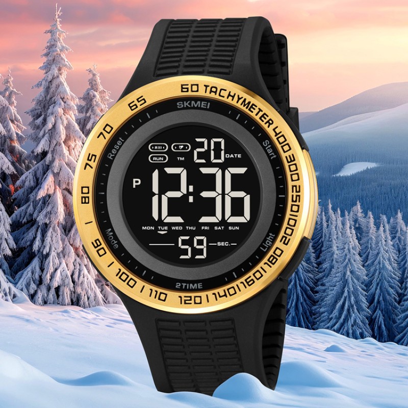 Мужские спортивные часы Skmei 2155GD Gold с электронным циферблатом и подсветкой