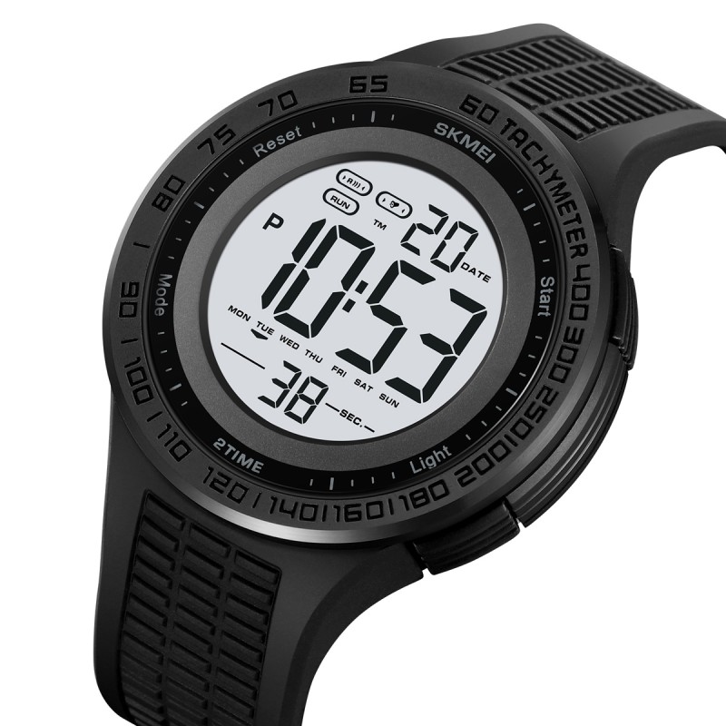 Чоловічий тактичний годинник Skmei 2155BKWT Black-White з електронним циферблатом та підсвіткою