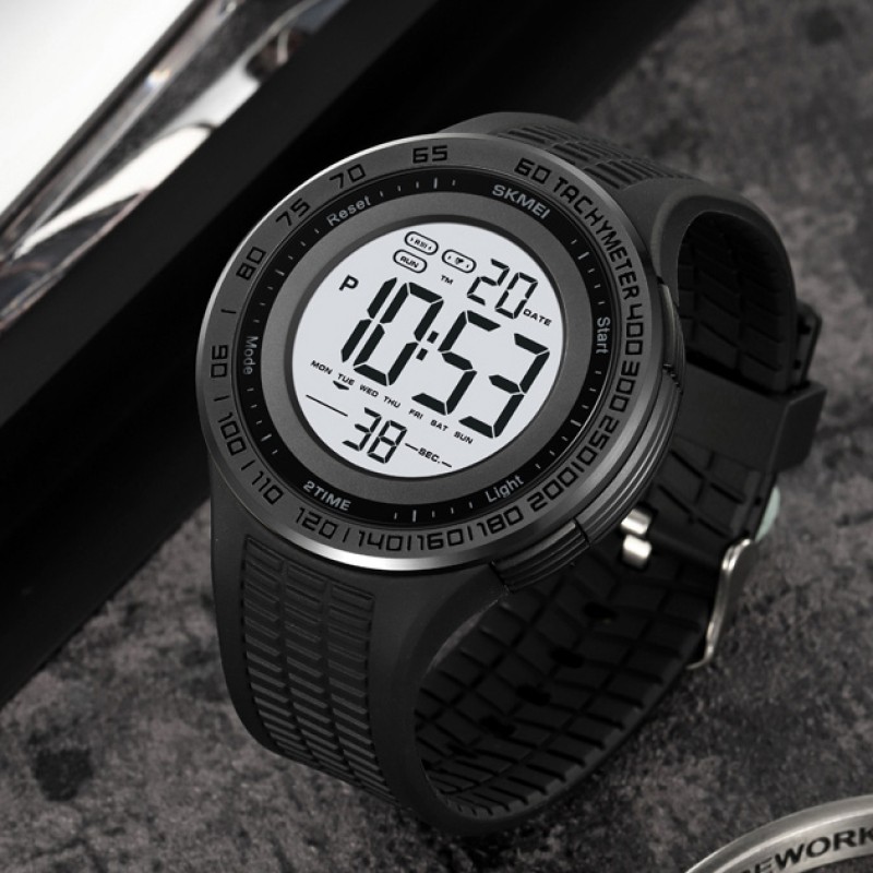 Чоловічий тактичний годинник Skmei 2155BKWT Black-White з електронним циферблатом та підсвіткою
