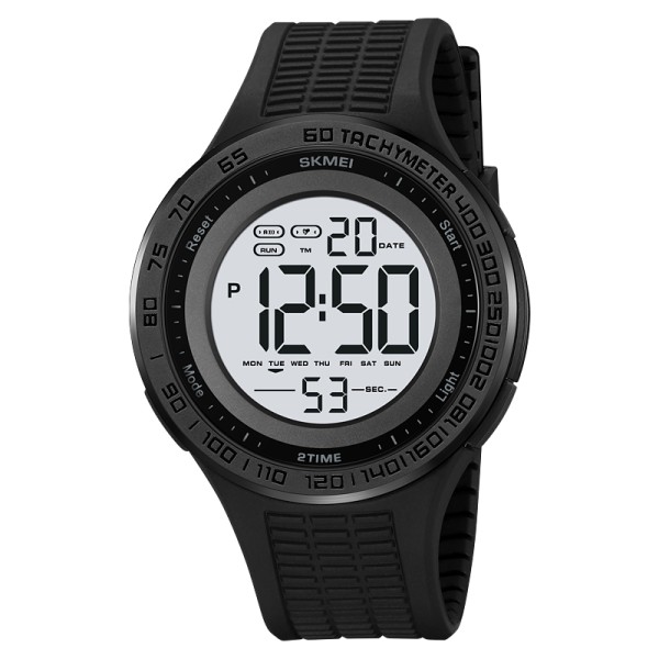 Чоловічий тактичний годинник Skmei 2155BKWT Black-White з електронним циферблатом та підсвіткою