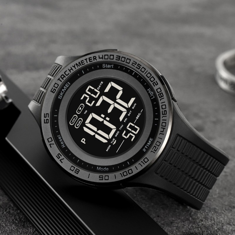 Чоловічий спортивний годинник Skmei 2155BKBK All Black з електронним циферблатом та підсвіткою