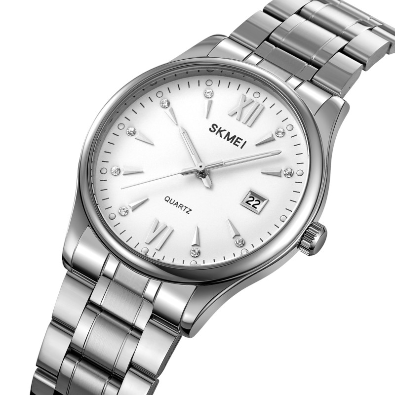 Чоловічий годинник Skmei 2158SIWT Silver-White класичний на металевому браслеті зі сріблястим корпусом