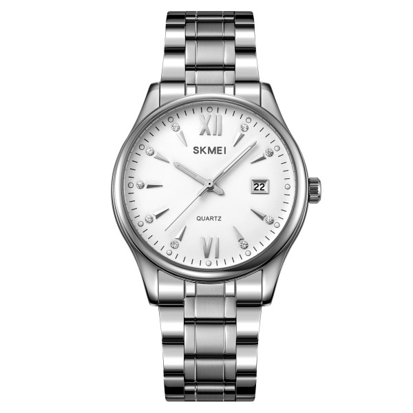 Чоловічий годинник Skmei 2158SIWT Silver-White класичний на металевому браслеті зі сріблястим корпусом