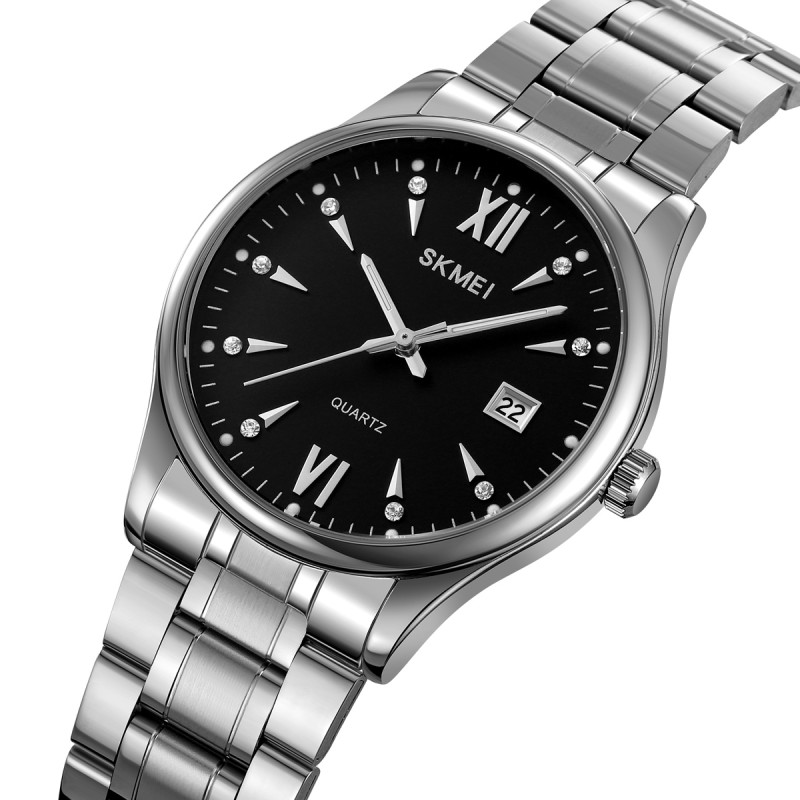 Чоловічий класичний годинник Skmei 2158SIBK Silver-Black з металевим браслетом та мінеральним склом