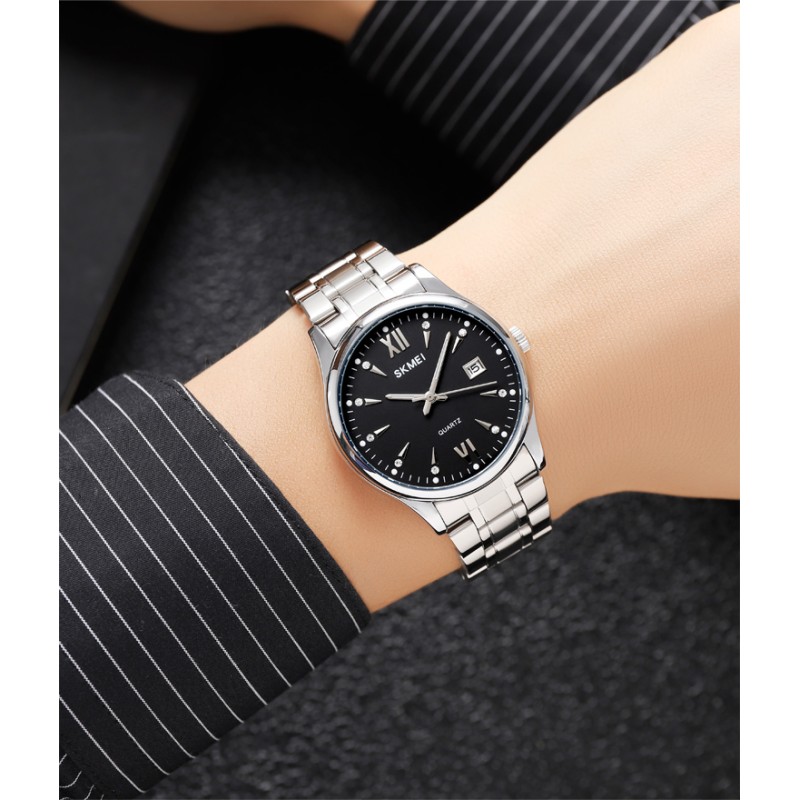 Чоловічий класичний годинник Skmei 2158SIBK Silver-Black з металевим браслетом та мінеральним склом