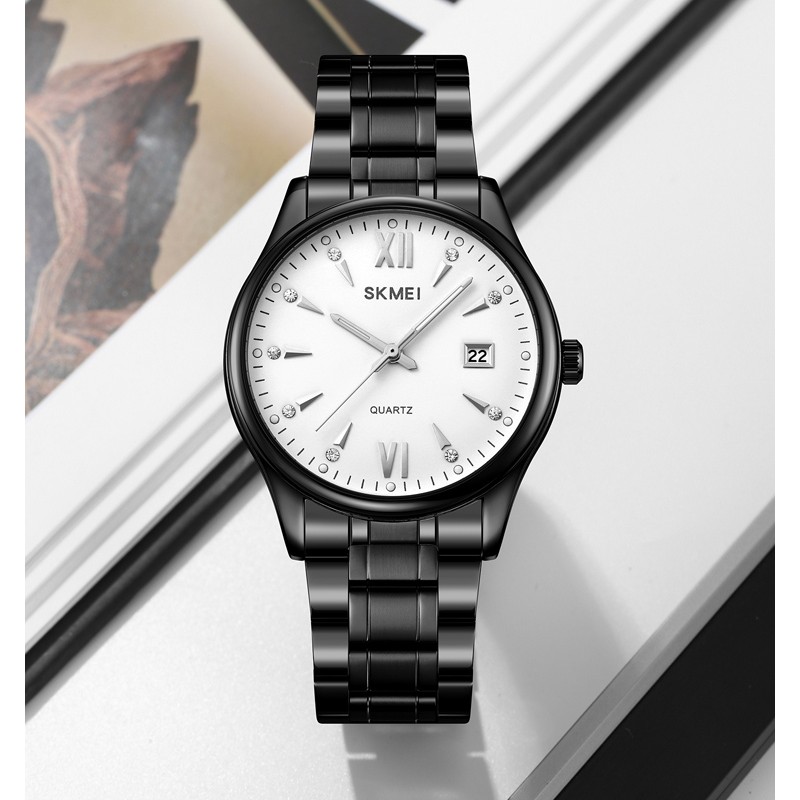 Чоловічий класичний годинник Skmei 2158BKWT Black-White з металевим браслетом та мінеральним склом