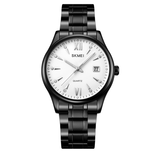 Чоловічий класичний годинник Skmei 2158BKWT Black-White з металевим браслетом та мінеральним склом