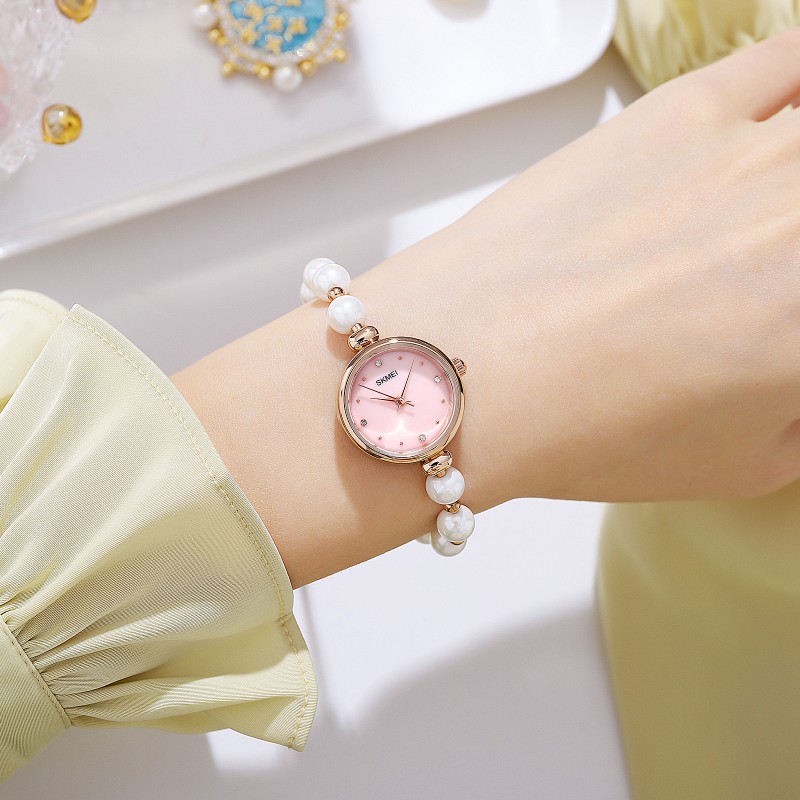 Жіночий годинник Skmei 1983PKWT Pink-White з рожевим циферблатом та білим ремінцем