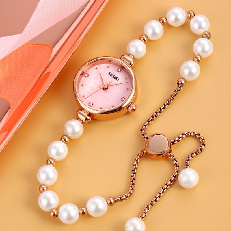 Жіночий годинник Skmei 1983PKWT Pink-White з рожевим циферблатом та білим ремінцем