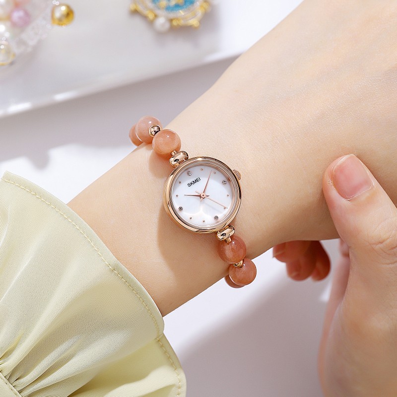 Жіночий годинник Skmei 1983PK Pink STOPPED з мінеральним склом та браслетом кольору рожеве золото