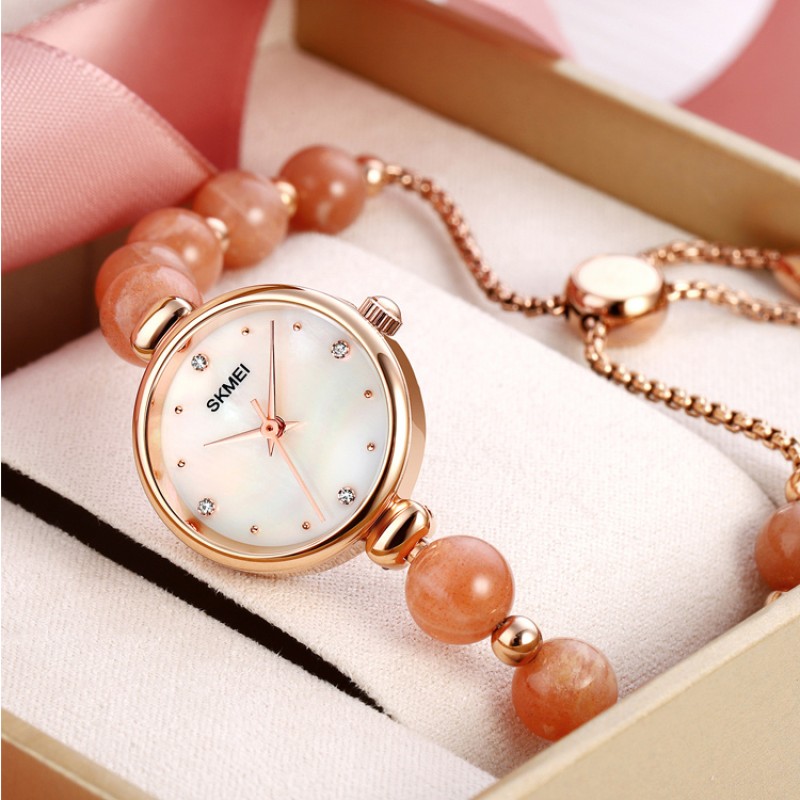 Жіночий годинник Skmei 1983PK Pink STOPPED з мінеральним склом та браслетом кольору рожеве золото