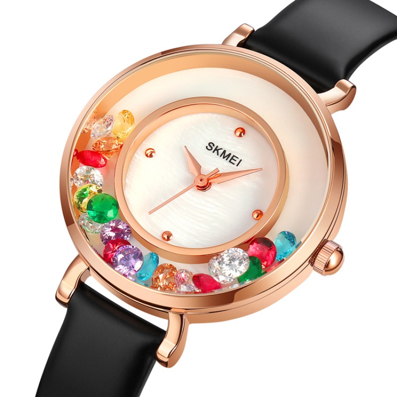 Женские классические часы Skmei 2041RG Rose Gold с минеральным стеклом и кожаным ремешком