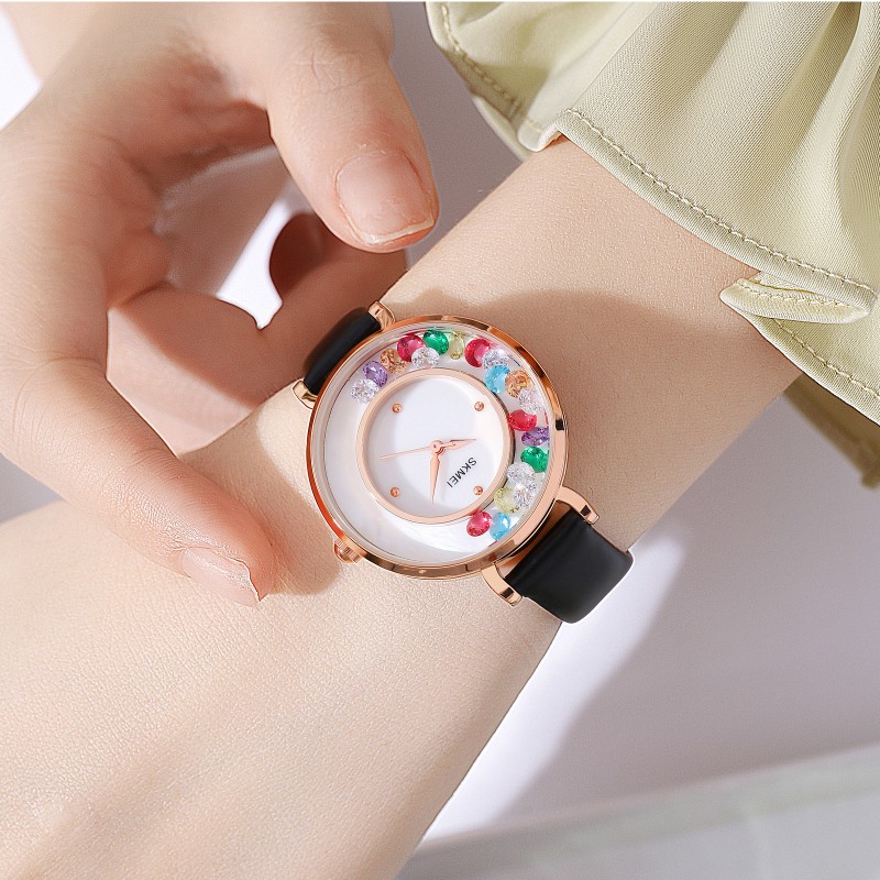 Женские классические часы Skmei 2041RG Rose Gold с минеральным стеклом и кожаным ремешком