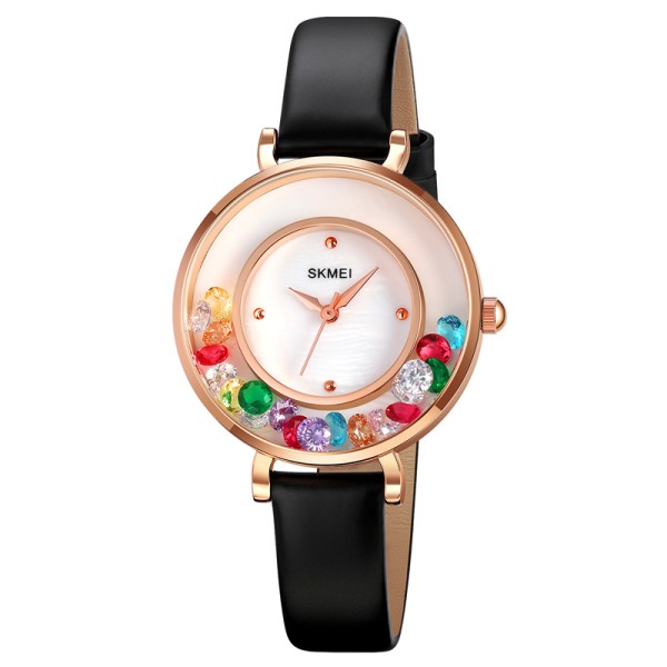 Женские классические часы Skmei 2041RG Rose Gold с минеральным стеклом и кожаным ремешком