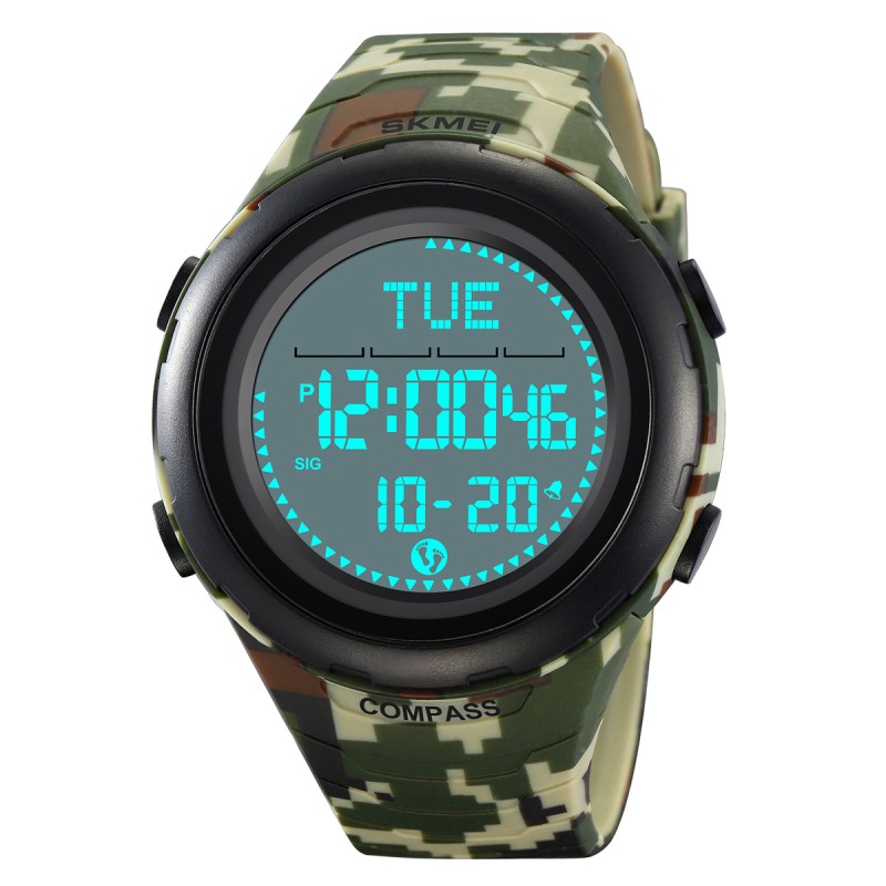 Мужские спортивные часы Skmei 2166CMGN Army Green Camouflage с компасом и шагомером