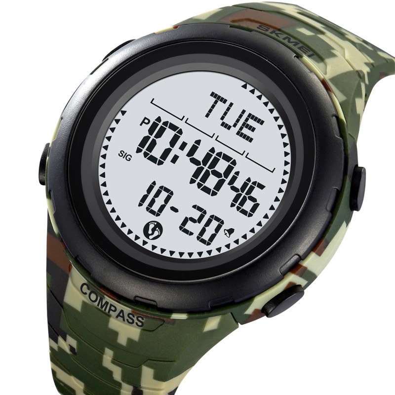 Мужские спортивные часы Skmei 2166CMGN Army Green Camouflage с компасом и шагомером