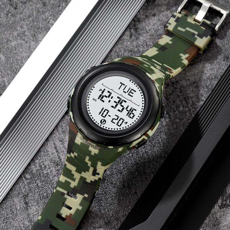 Мужские спортивные часы Skmei 2166CMGN Army Green Camouflage с компасом и шагомером