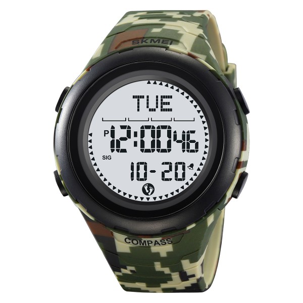 Мужские спортивные часы Skmei 2166CMGN Army Green Camouflage с компасом и шагомером