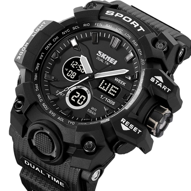 Мужские тактические часы Skmei 2197BK Black с комбинированным циферблатом и водозащитой 5 ATM